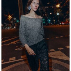 Zara gray wool blend asymmetrical off shoulder sweater small